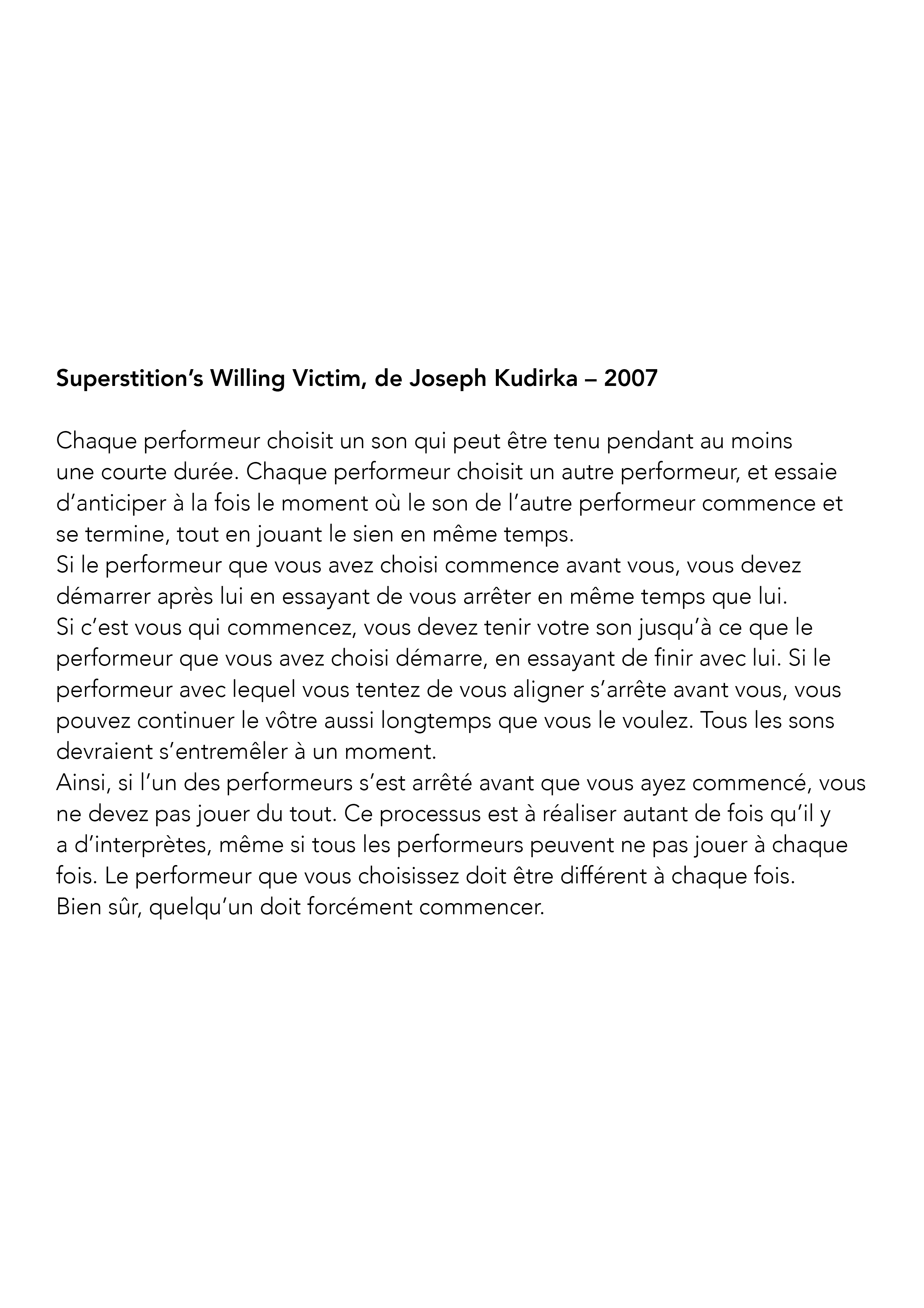 Partition protocolaire de Superstition's Willing Victim de Joseph Kudirka