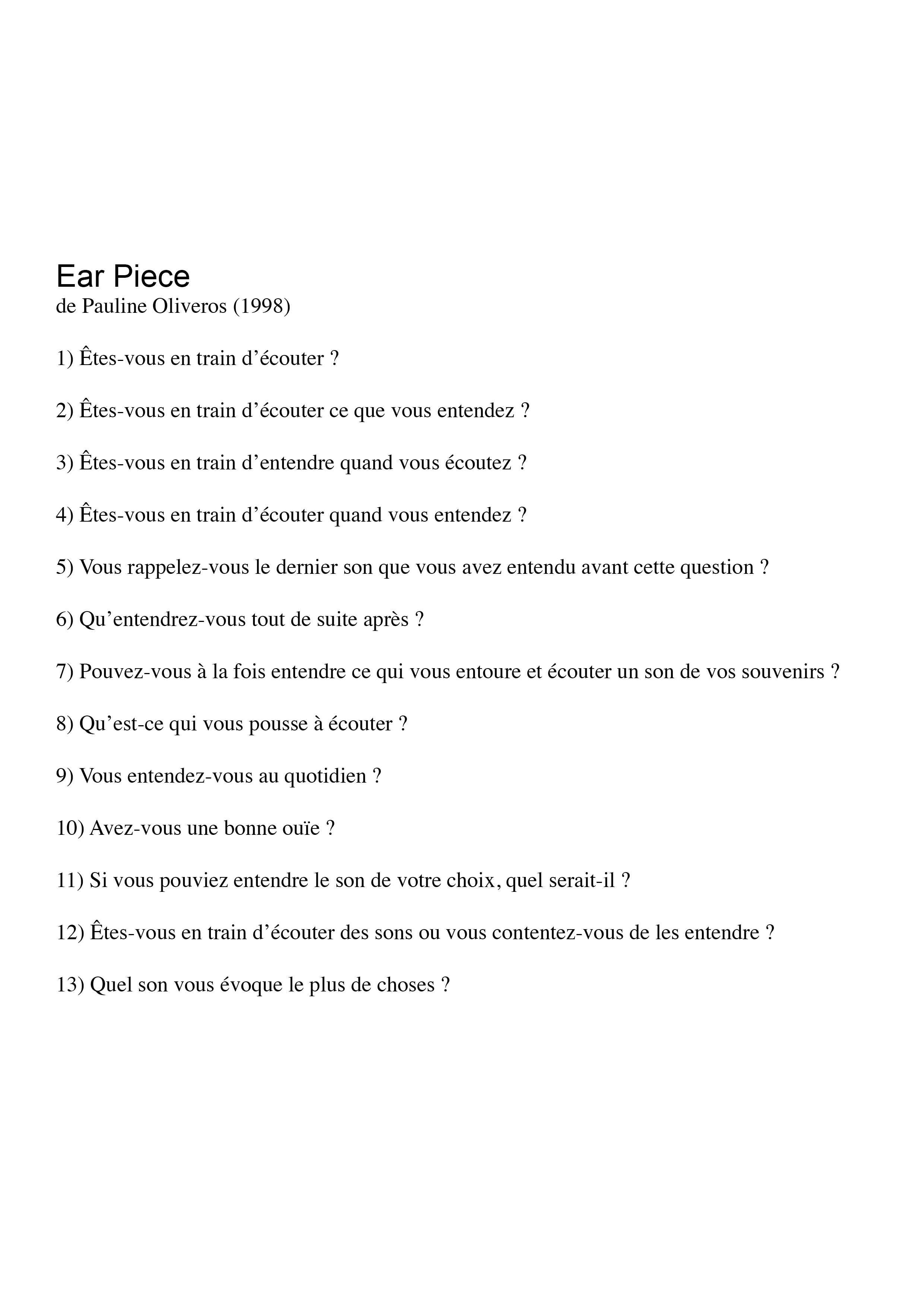 Partition protocolaire de Ear Piece de Pauline Oliveros