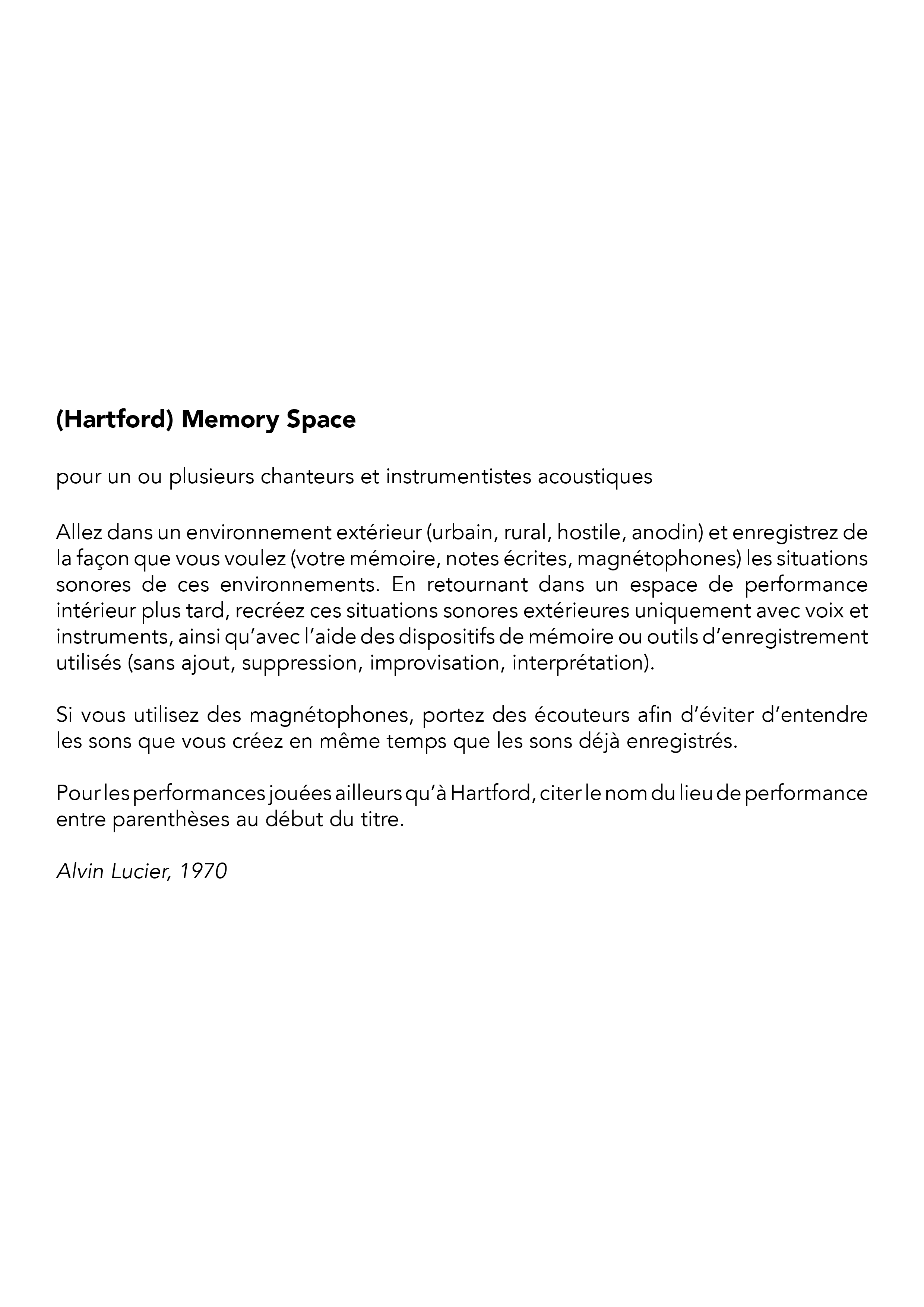 Partition protocolaire de Memory Space de Alvin Lucier