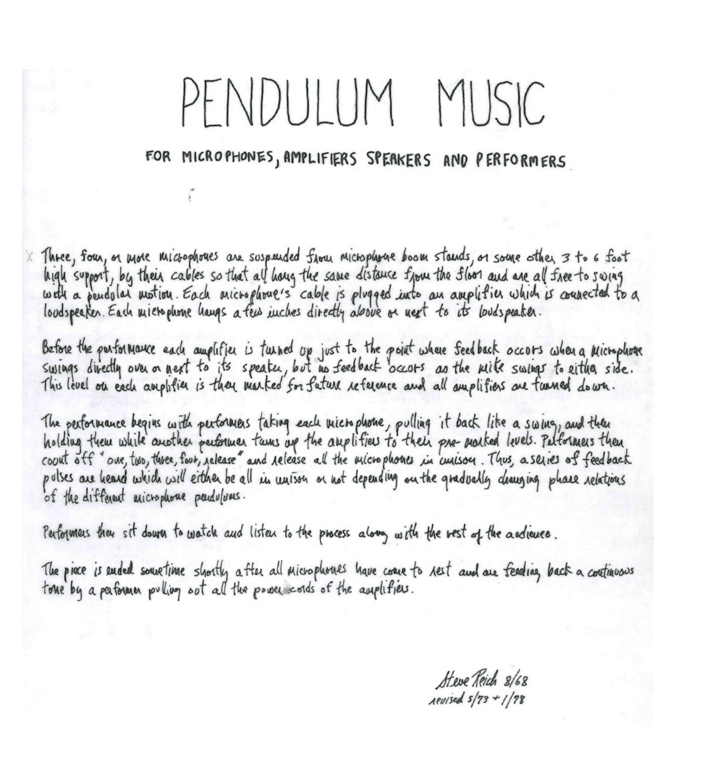 Partition originale (en anglais) de Pendulum Music