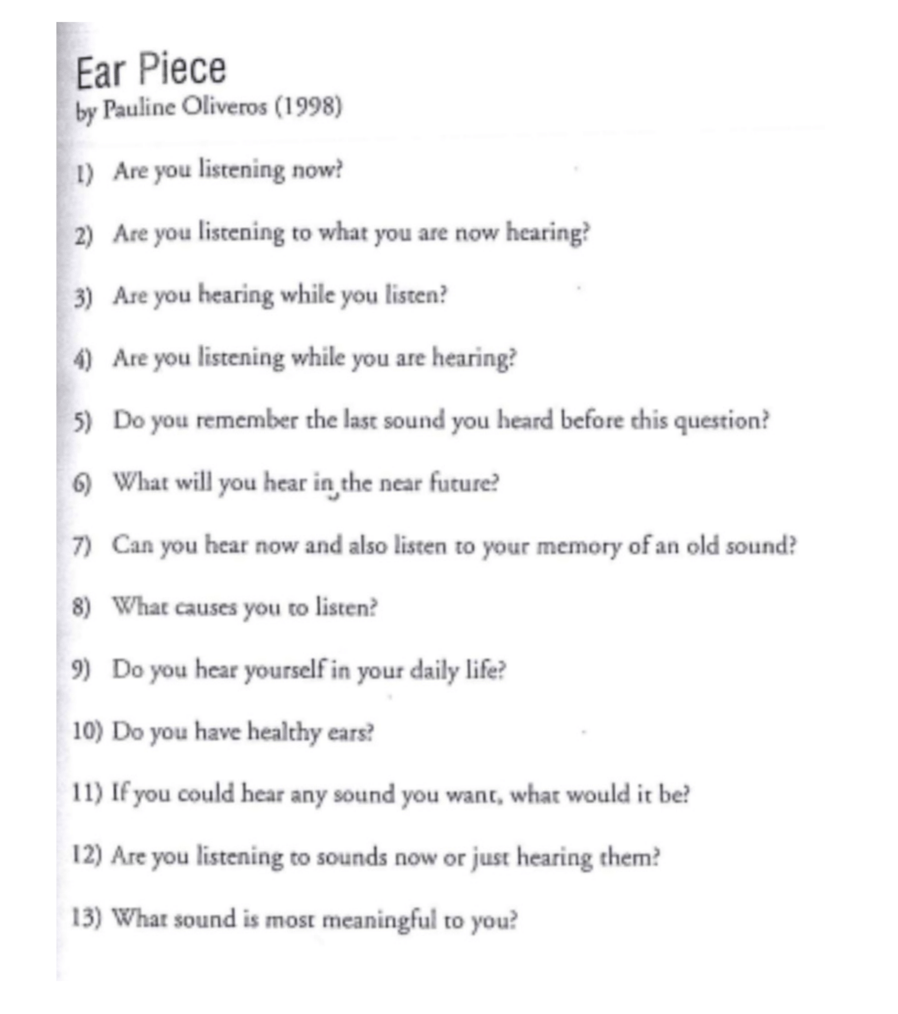 Partition originale (en anglais) de Ear Piece de Pauline Oliveros