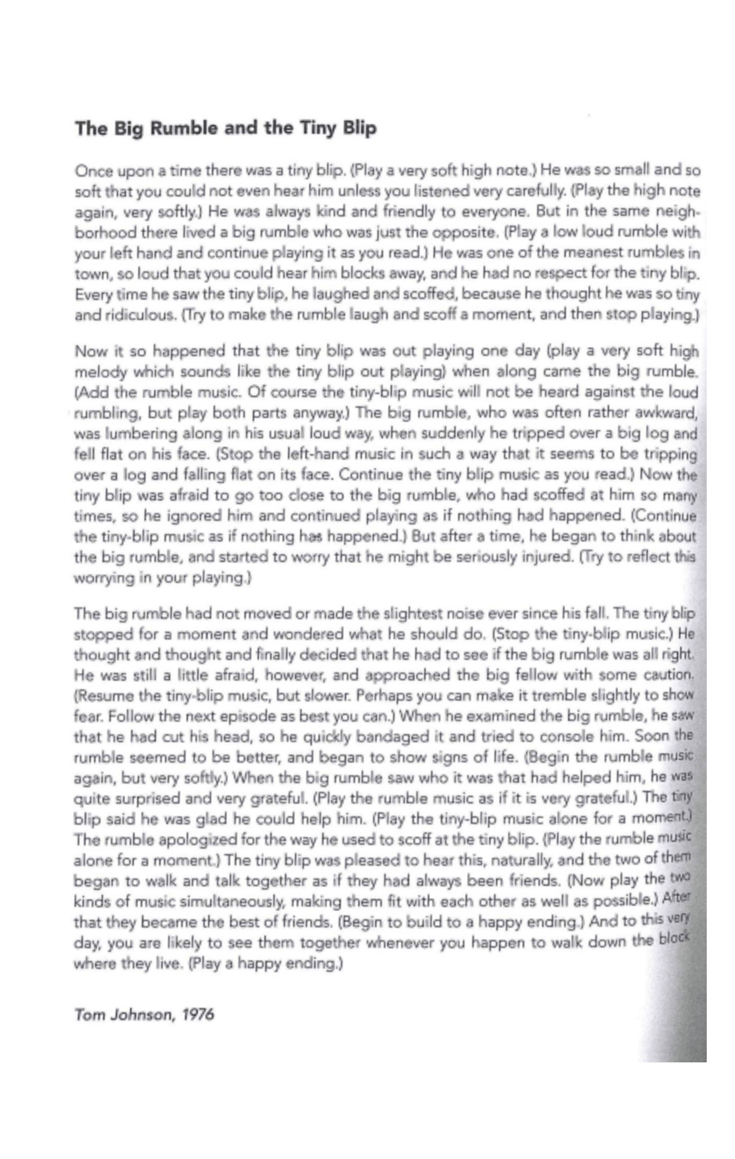 Partition originale (en anglais) de The Big Rumble and the Tiny Blip de Tom Johnson